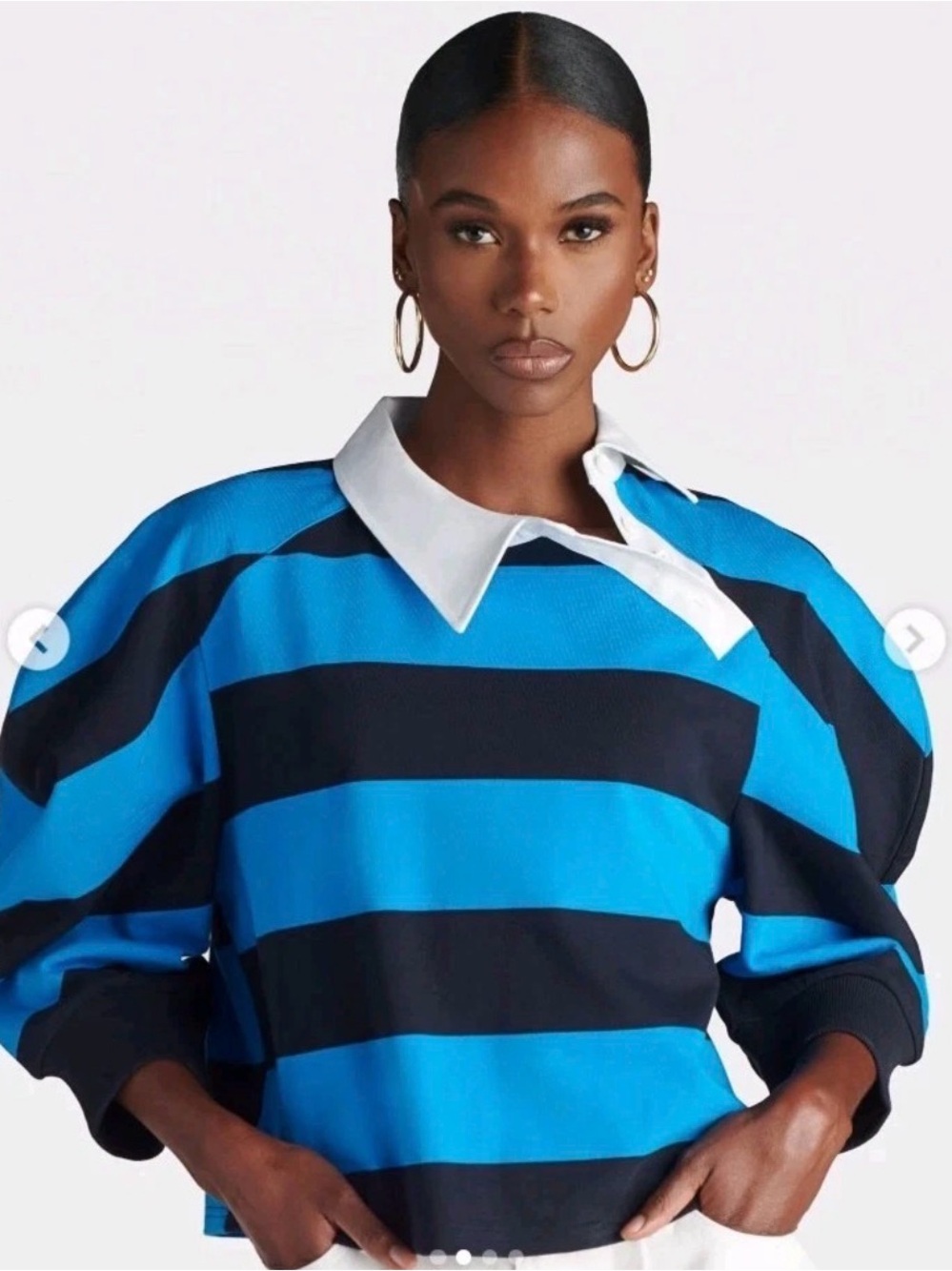 Blue and navy Striped Rugby Top with White Collar